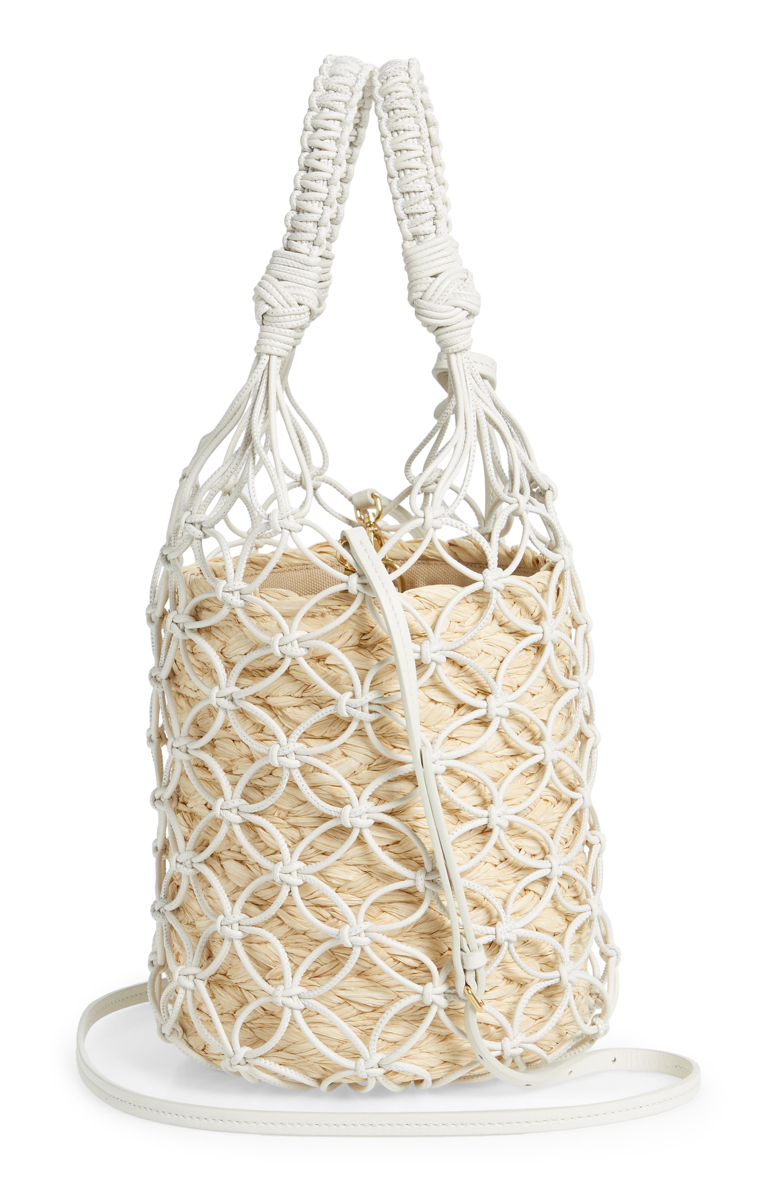 Miu Miu Woven Leather & Raffia Bucket Bag, Alternate, color, 