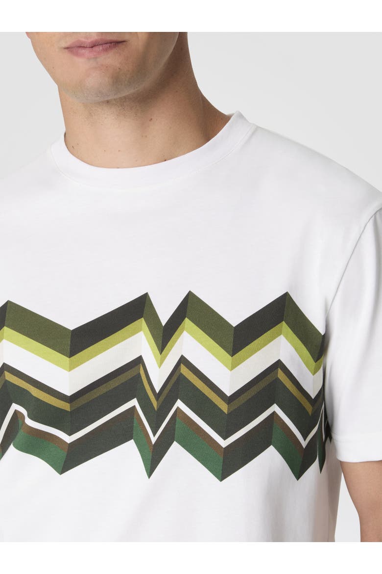 Crew-neck Cotton T-shirt With Irregular Zigzag Print, Alternate, color, White & Green