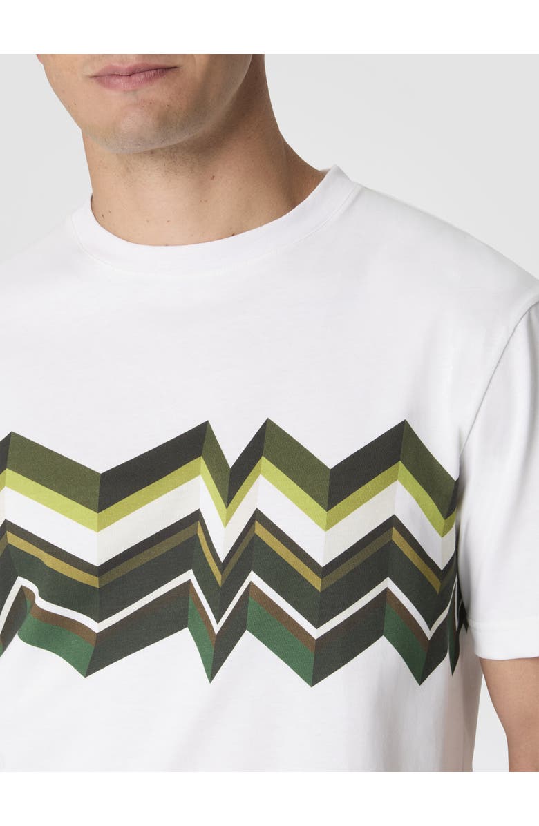 UM Crew-neck Cotton T-shirt With Irregular Zigzag Print, Alternate, color, White & Green