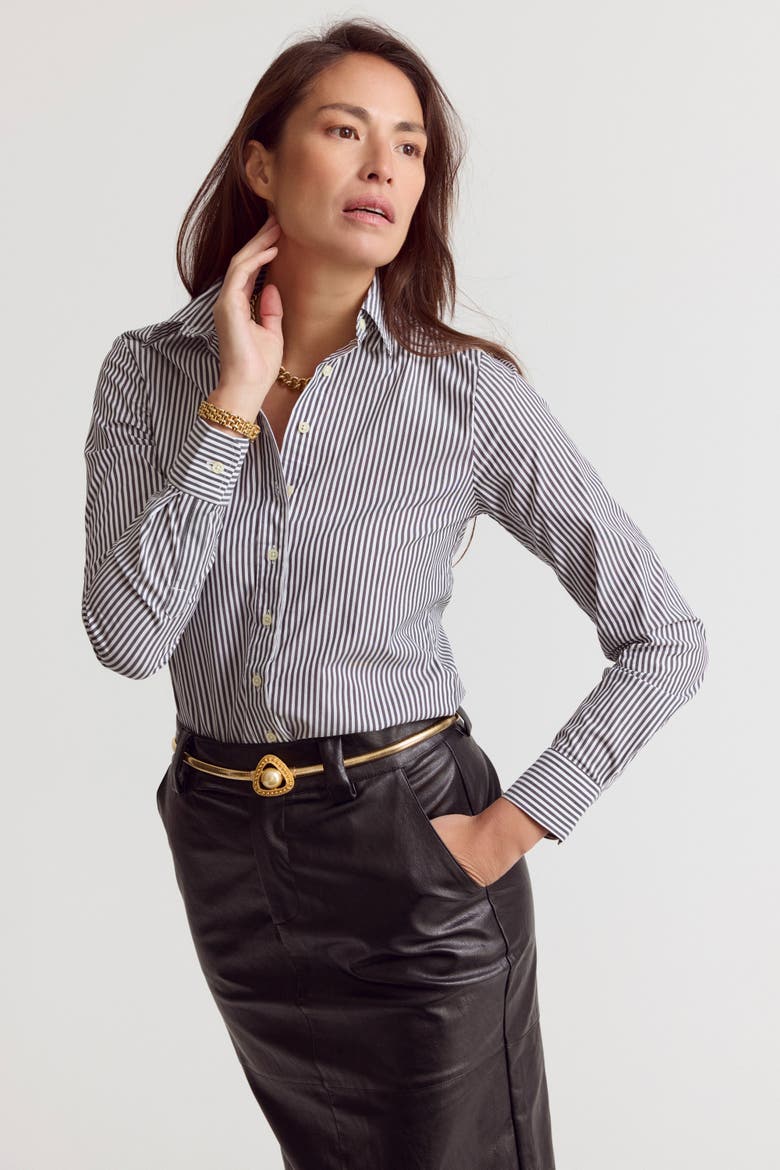 The Icon Shirt in Stripe, Alternate, color, Gunmetal/White Stripe