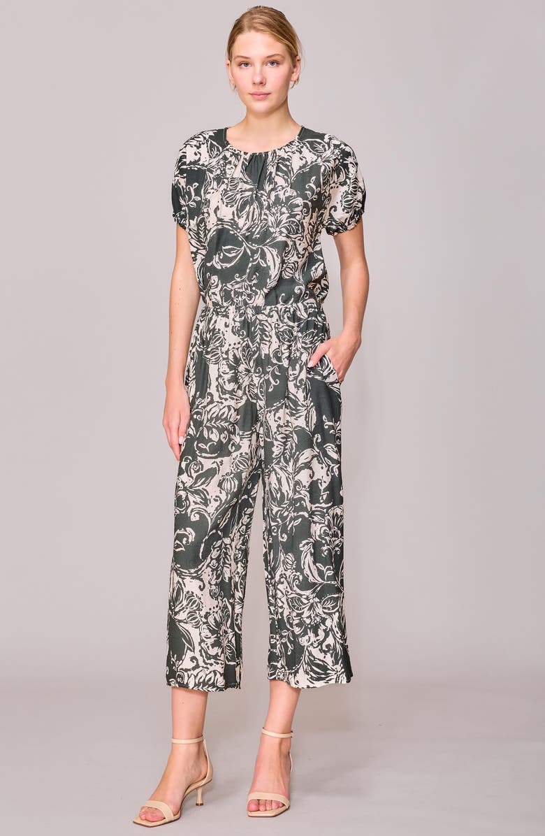 MELLODAY Print Crop Pull-On Wide Leg Pants, Alternate, color, Olive Ivory