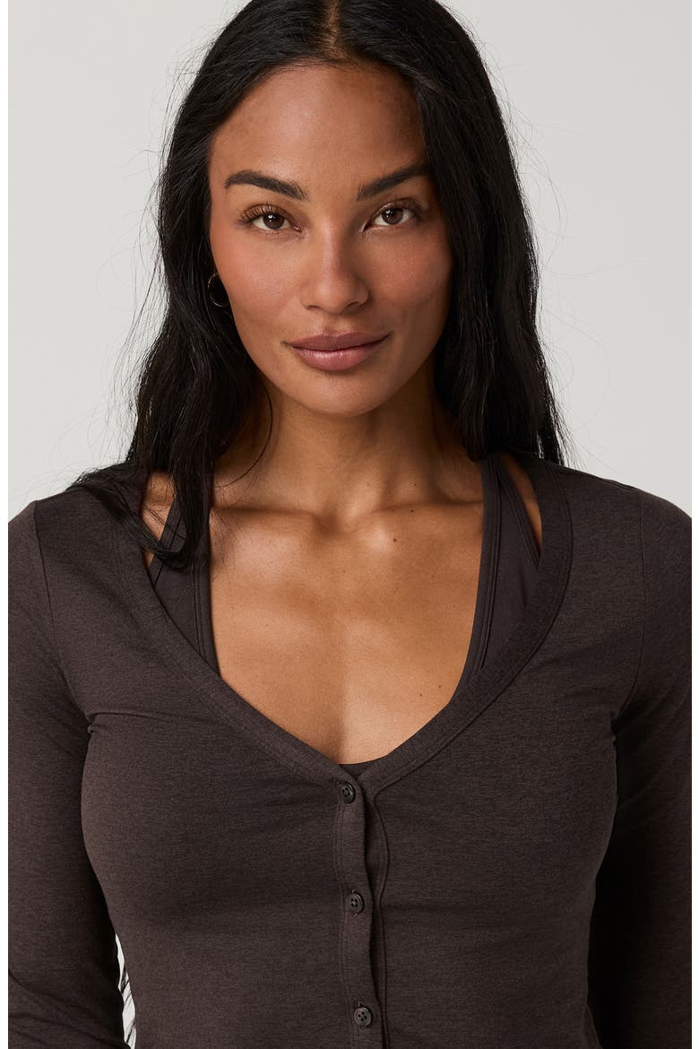 Halo Performance V-Neck Cardigan, Alternate, color, JAVA HEATHER