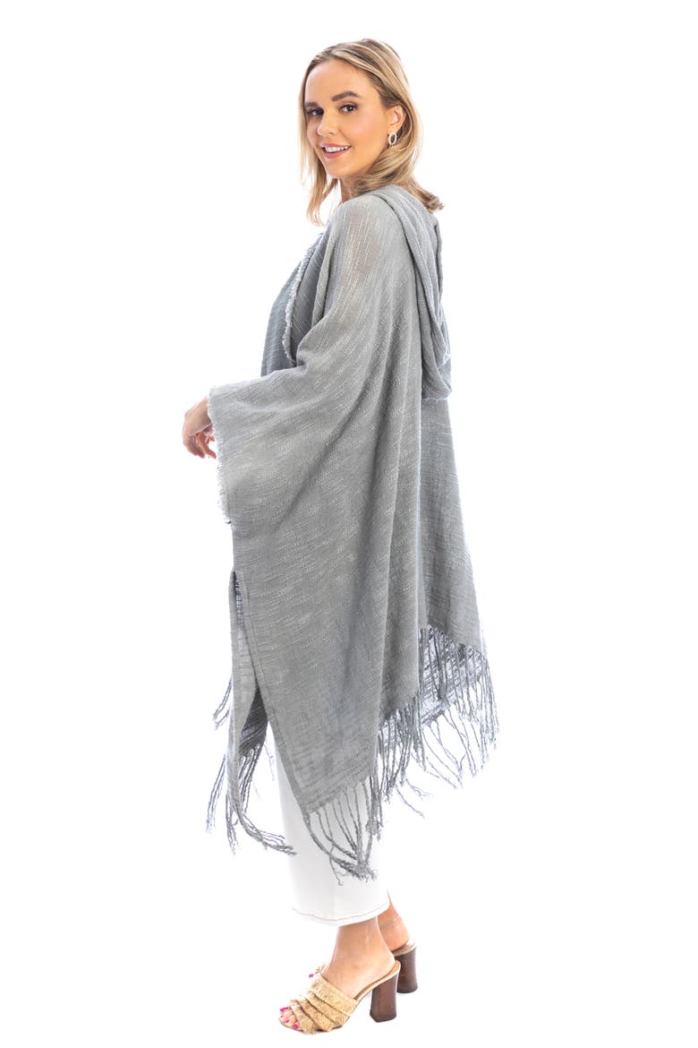 Hooded Fringe Cotton Ruana, Alternate, color, GREY