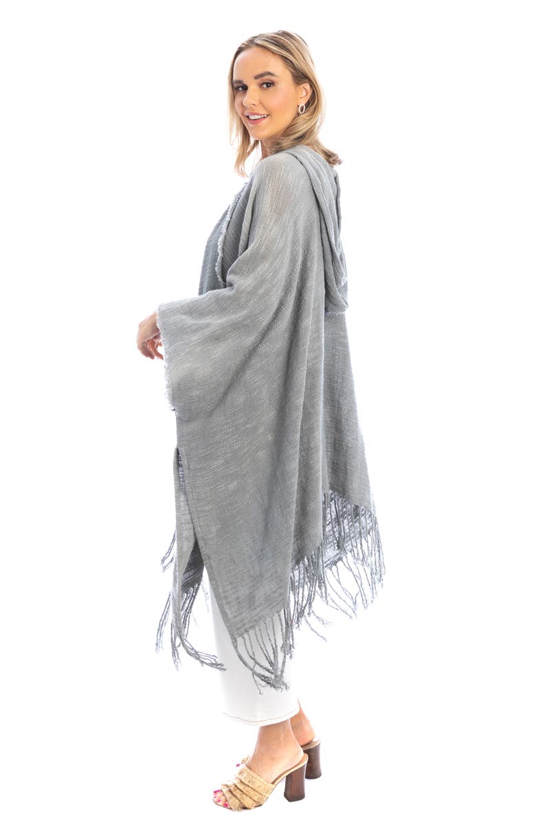 SAACHI Hooded Fringe Cotton Ruana, Alternate, color, Grey