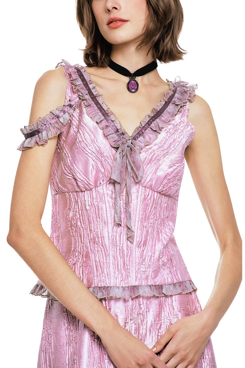 Crushed Satin Bow Top, Main, color, PEONY
