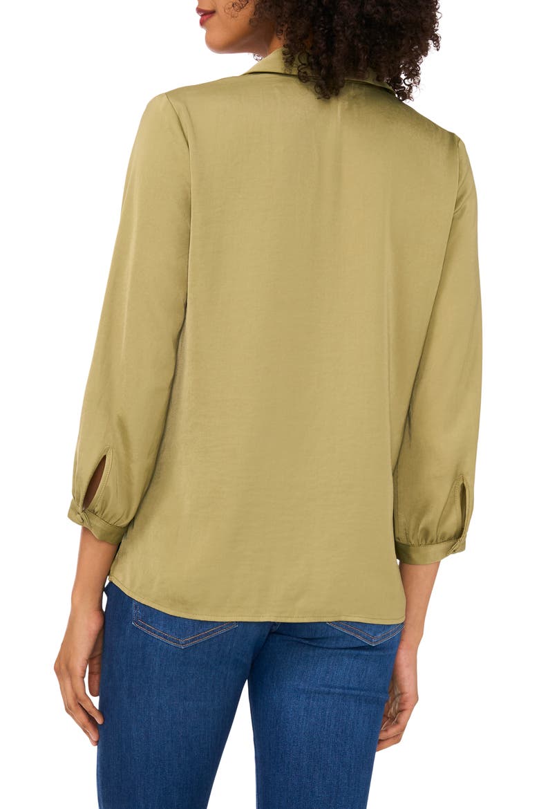 Notch Collar Crepe Top, Alternate, color, MOSS GREEN