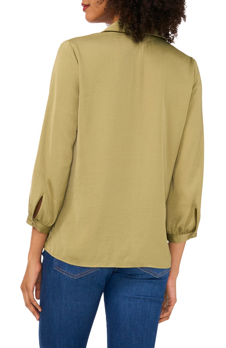 Vince Camuto Notch Collar Crepe Top, Alternate, color, Moss Green