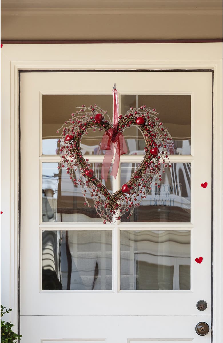 Glitzhome 17"H Valentine
s Berry Heart Wreath, Alternate, color, Red