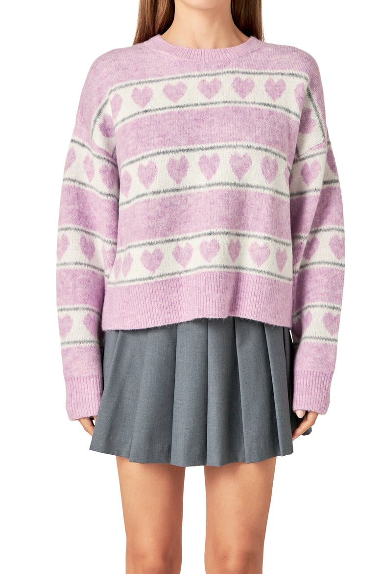 Heart Stripe Crewneck Sweater, Main, color, PINK
