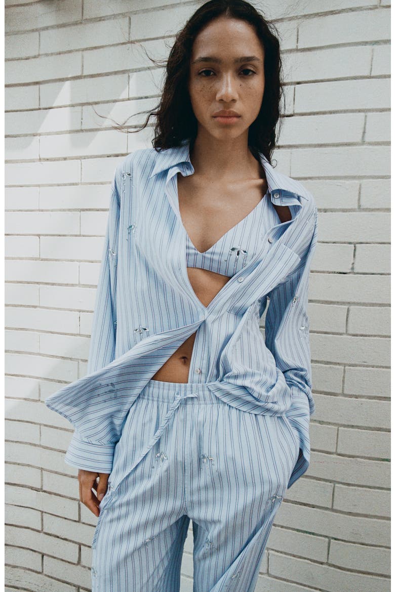 Crystal Embellished Stripe Drawstring Pants, Alternate, color, SKY BLUE