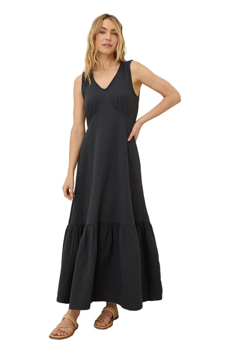 Pact Organic Cotton Double Gauze Beach To Brunch Dress, Alternate, color, Black