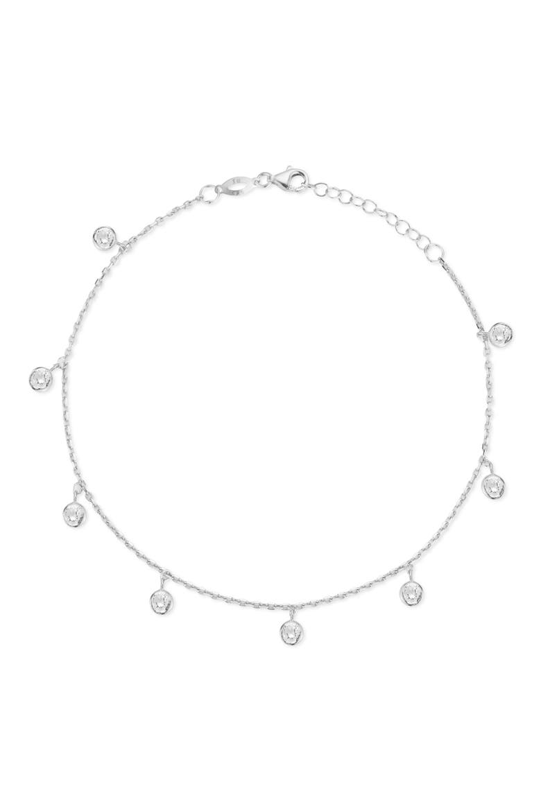 Cubic Zirconia Sterling Silver Charm Anklet, Main, color, SILVER