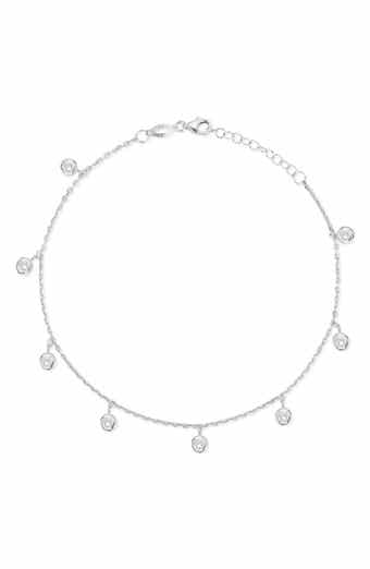 GLAZE JEWELRY Cubic Zirconia Sterling Silver Charm Anklet