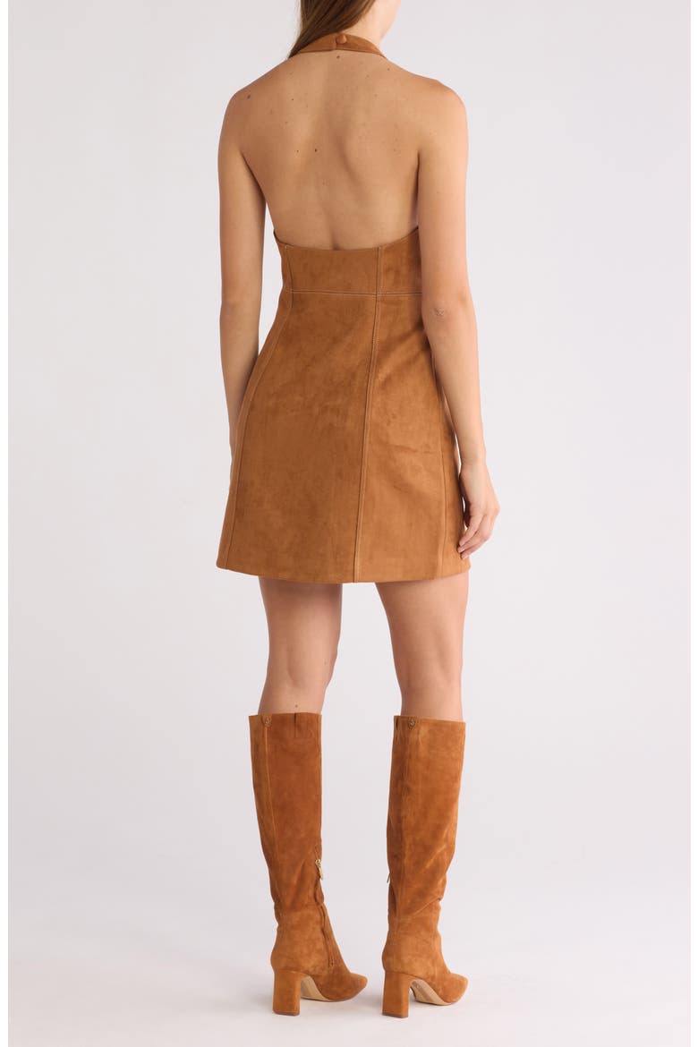 The Neckline Faux Suede Halter Dress, Alternate, color, CINNAMON SPICE