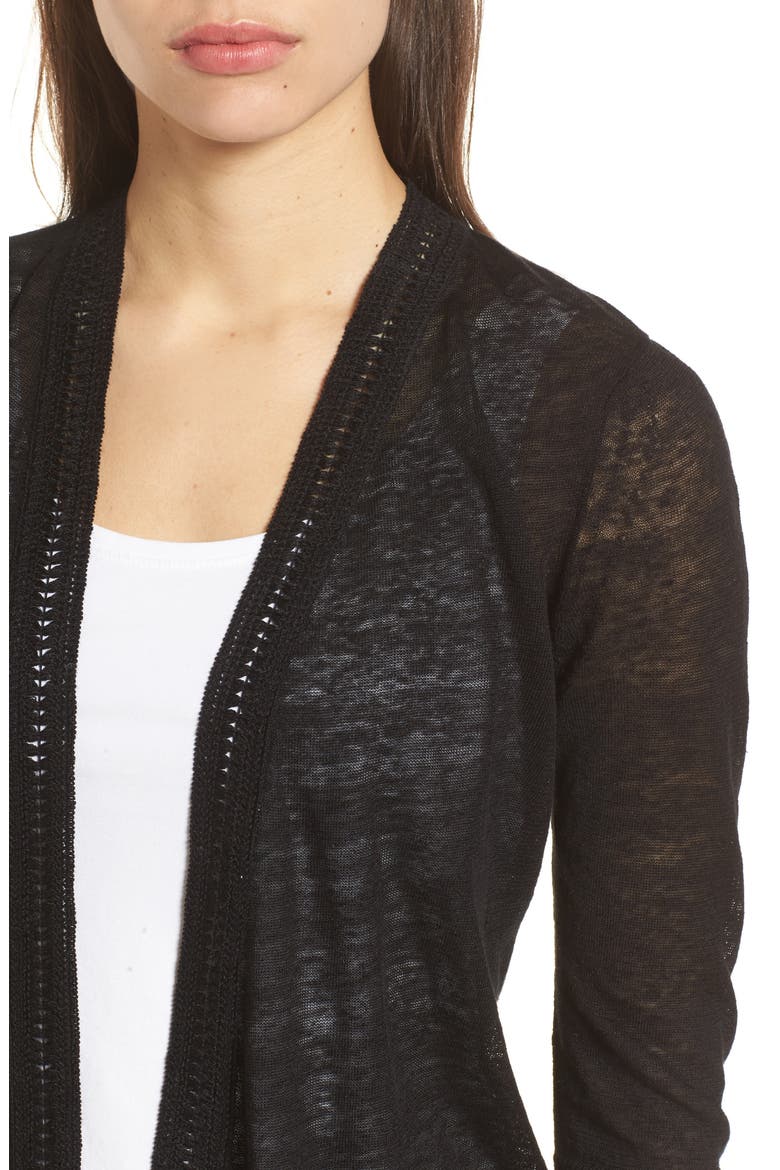 Crochet Trim Cardigan, Alternate, color, BLACK ONYX