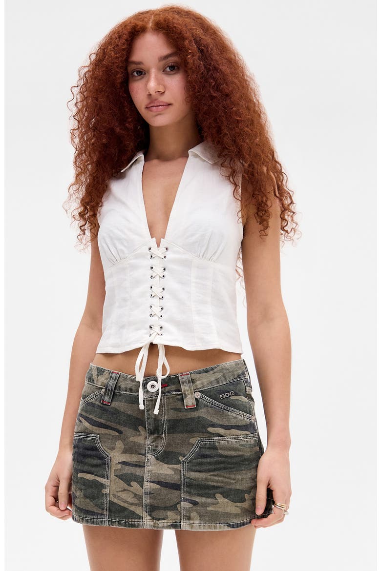 Camo Low Rise Carpenter Denim Miniskirt, Alternate, color, CAMO
