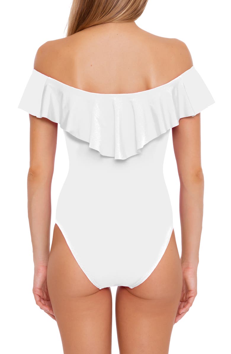 Trina Turk Monaco Off the Shoulder Ruffle One-Piece Swimsuit, Alternate, color, White