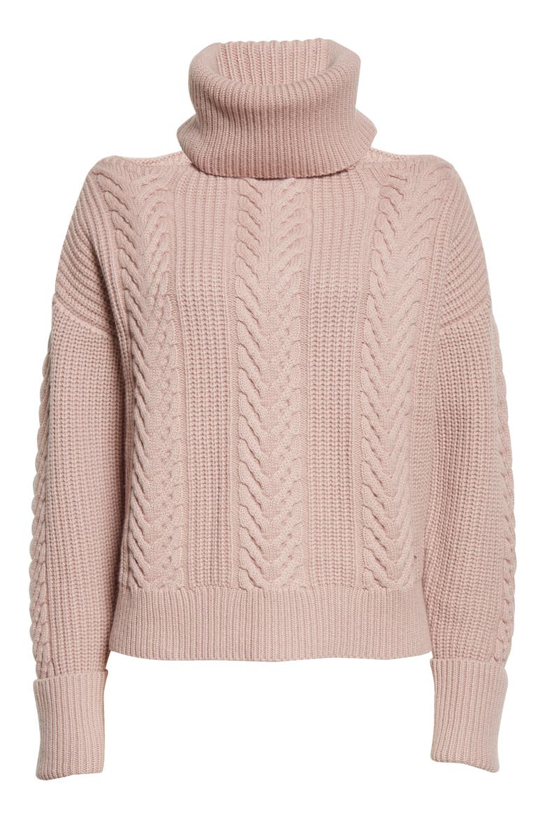 Lorilee Cold Shoulder Wool Blend Turtleneck Sweater, Alternate, color, WILDROSE