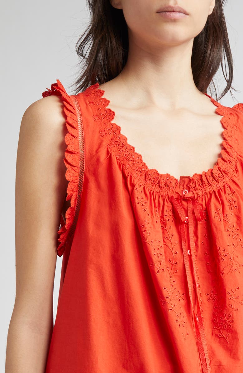 DÔEN Nessie Eyelet Organic Cotton Shift Minidress, Alternate, color, Red Zinnia