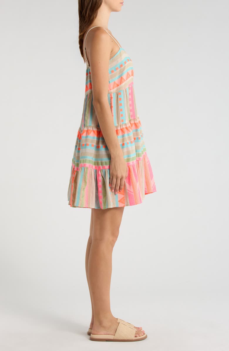 Elan Tiered Cotton Cover-Up Dress, Alternate, color, Neon Aztec