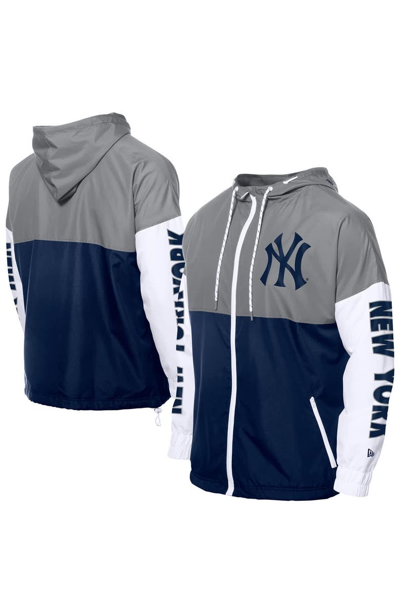 New Era Men's New Era  Navy/Gray New York Yankees Color Block Full-Zip Hoodie Windbreaker, Alternate, color, 