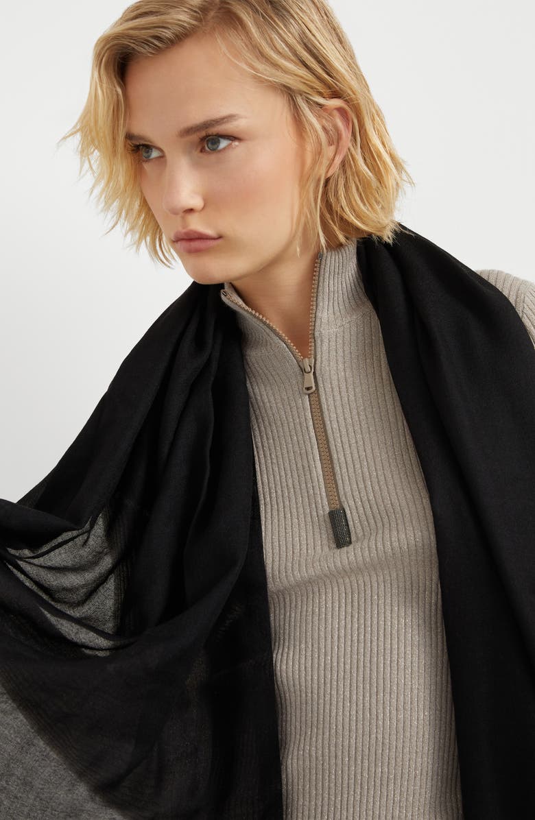 Brunello Cucinelli Cashmere and silk scarf, Alternate, color, Black
