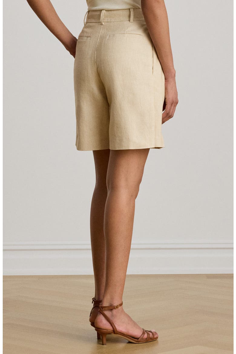 Pleated Linen Blend Shorts, Alternate, color, BEIGE/ CREAM MULTI