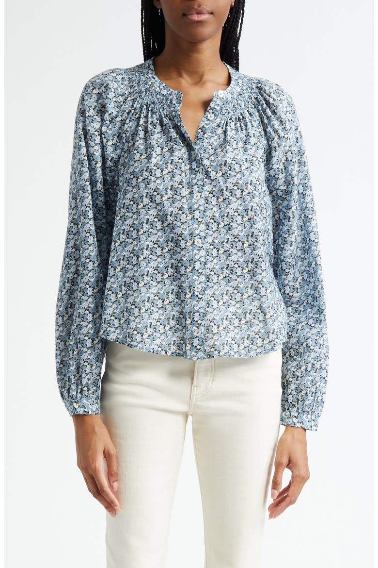 Madge Floral Cotton Blend Button-Up Shirt, Main, color, LAKE MIST MULTI