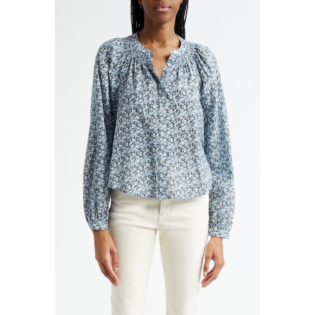 Veronica Beard Madge Floral Cotton Blend Button-up Shirt In Blue