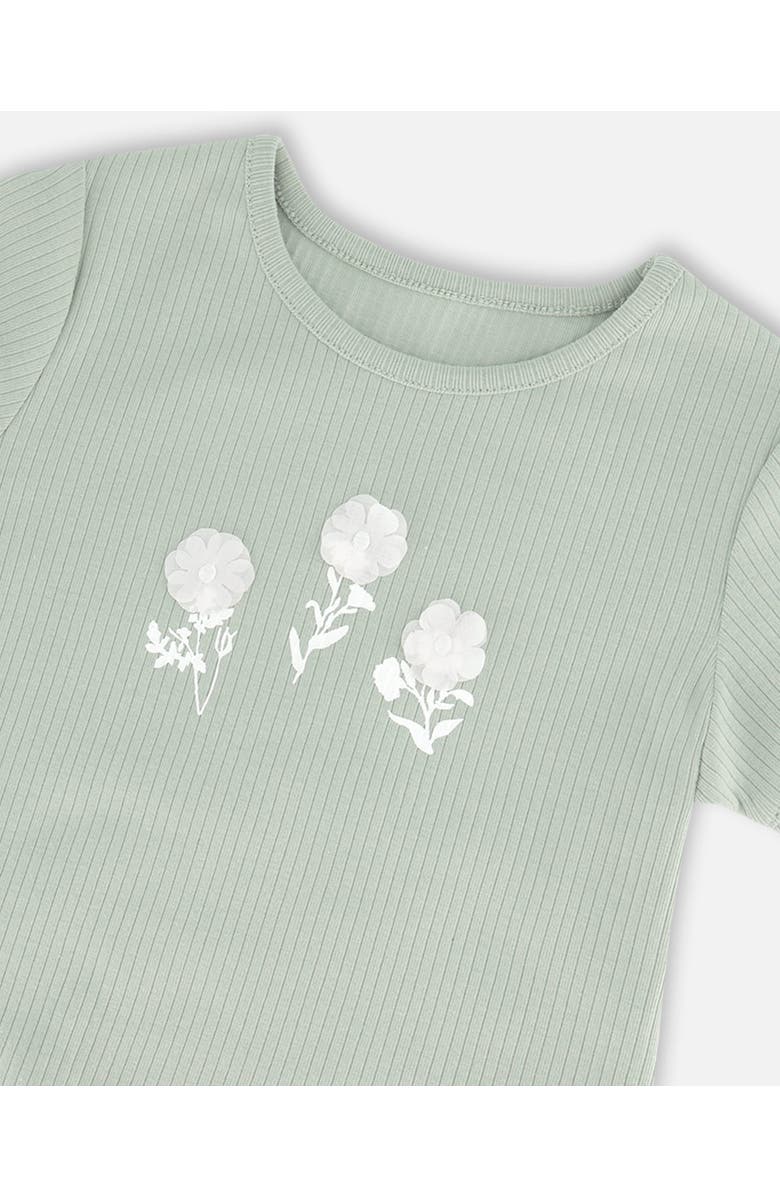 Deux par Deux Baby Girl's Rib Top With Print Frosty Green, Alternate, color,