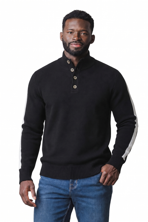 Men's Organic Cotton Mock Neck Button Placket Sweater
