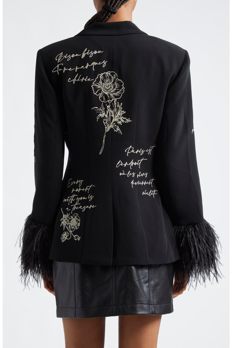Cheyenne Love Letter Embroidered Feather Cuff Blazer, Alternate, color, BLACK/ IVORY