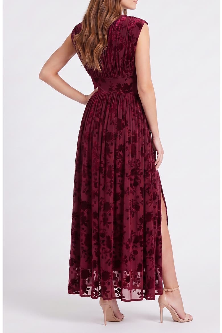 Floral Velvet Burnout Gown, Alternate, color, WINE