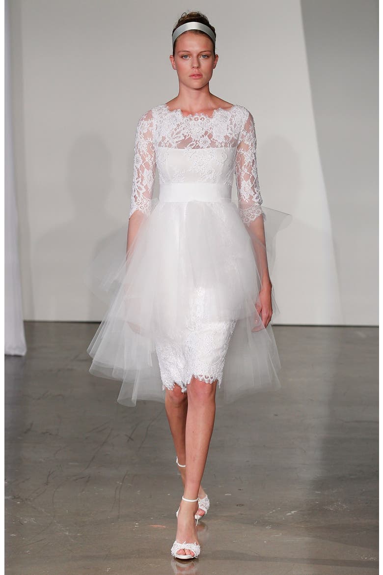 Tulle Overskirt Embroidered Lace Dress, Alternate, color, WHITE