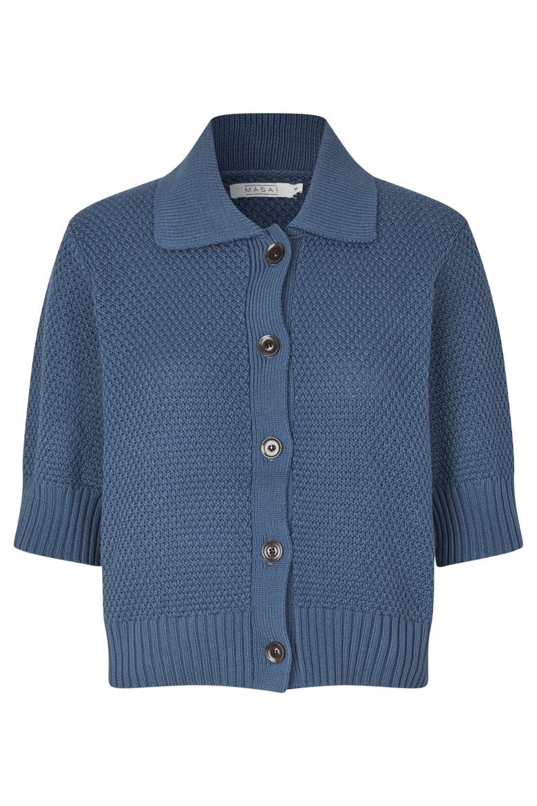 MaLiva Cropped Short Sleeve Cardigan, Alternate, color, Ensign Blue