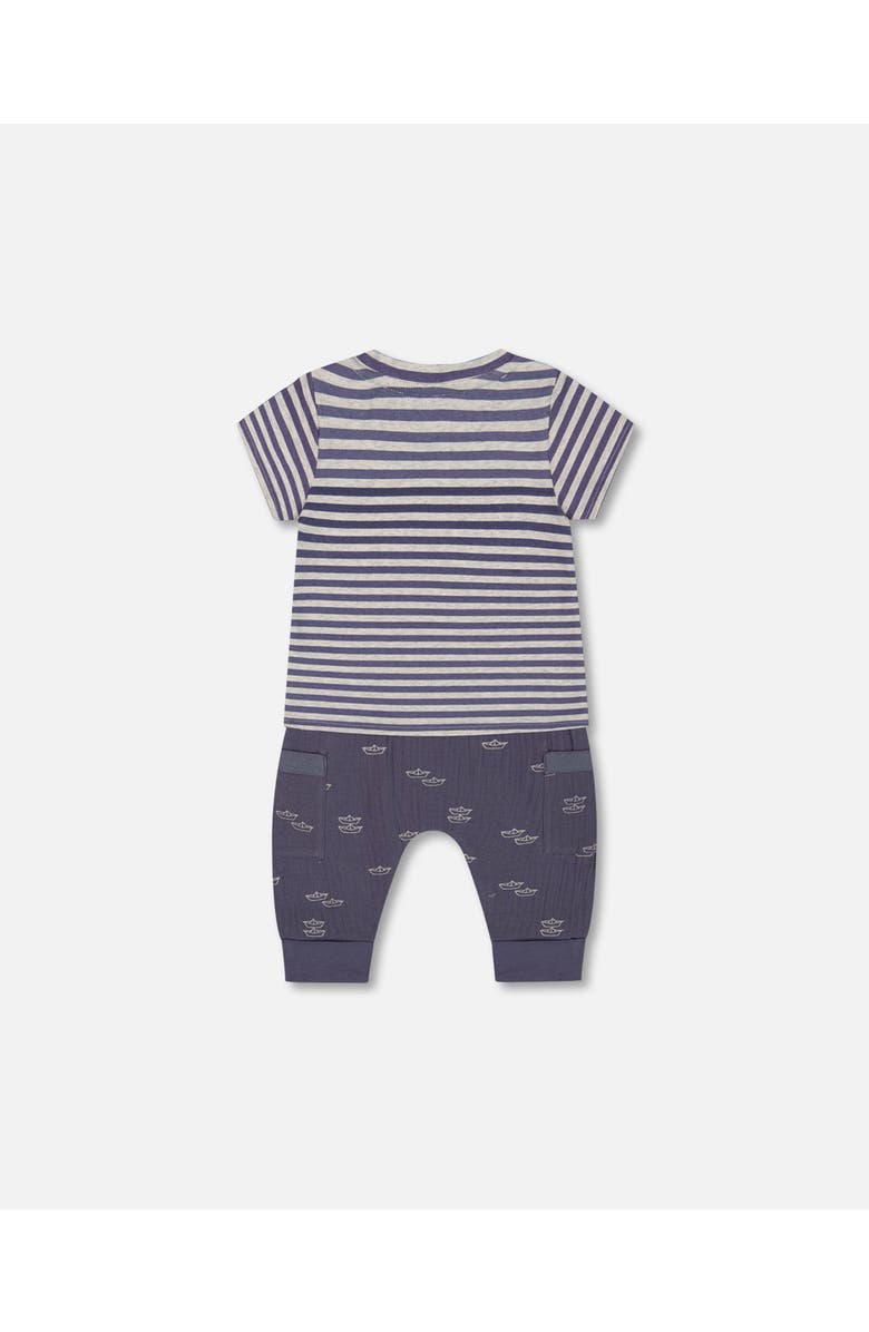 Deux par Deux Baby Boy's Organic Cotton Top And Muslin Pant Set Striped Navy, Alternate, color, 