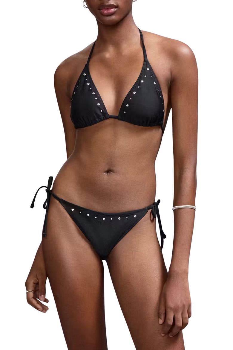 Studded Triangle Two-Piece Swimsuit, Main, color, BLACK