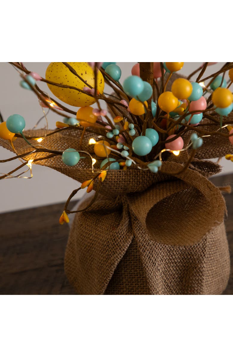 NEARLY NATURAL 24-in Pre-Lit Artificial Easter Egg Twig Tree with 30 LED Lights in Burlap Wrapped Base - Set of 2, Alternate, color, Brown