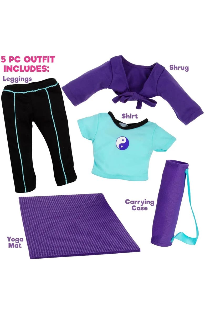 Dress Along Dolly Yoga Gymnastics Doll Outfit (5 Piece Set) - Clothes Costume Fits American 18" Dolls, Alternate, color, Purple