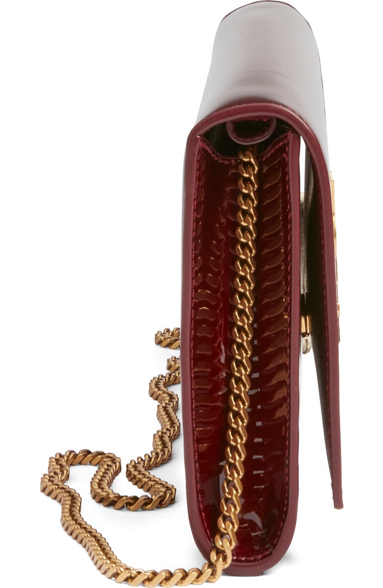 Saint Laurent Kate Patent Leather Clutch on a Chain, Alternate, color, Gloss Burgundy