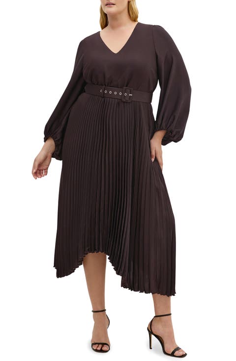 Amara Accordion Pleat Sateen Dress (Plus)