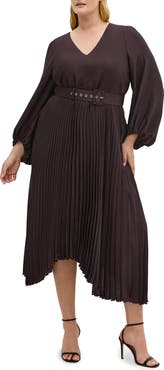City Chic Amara Accordion Pleat Sateen Dress