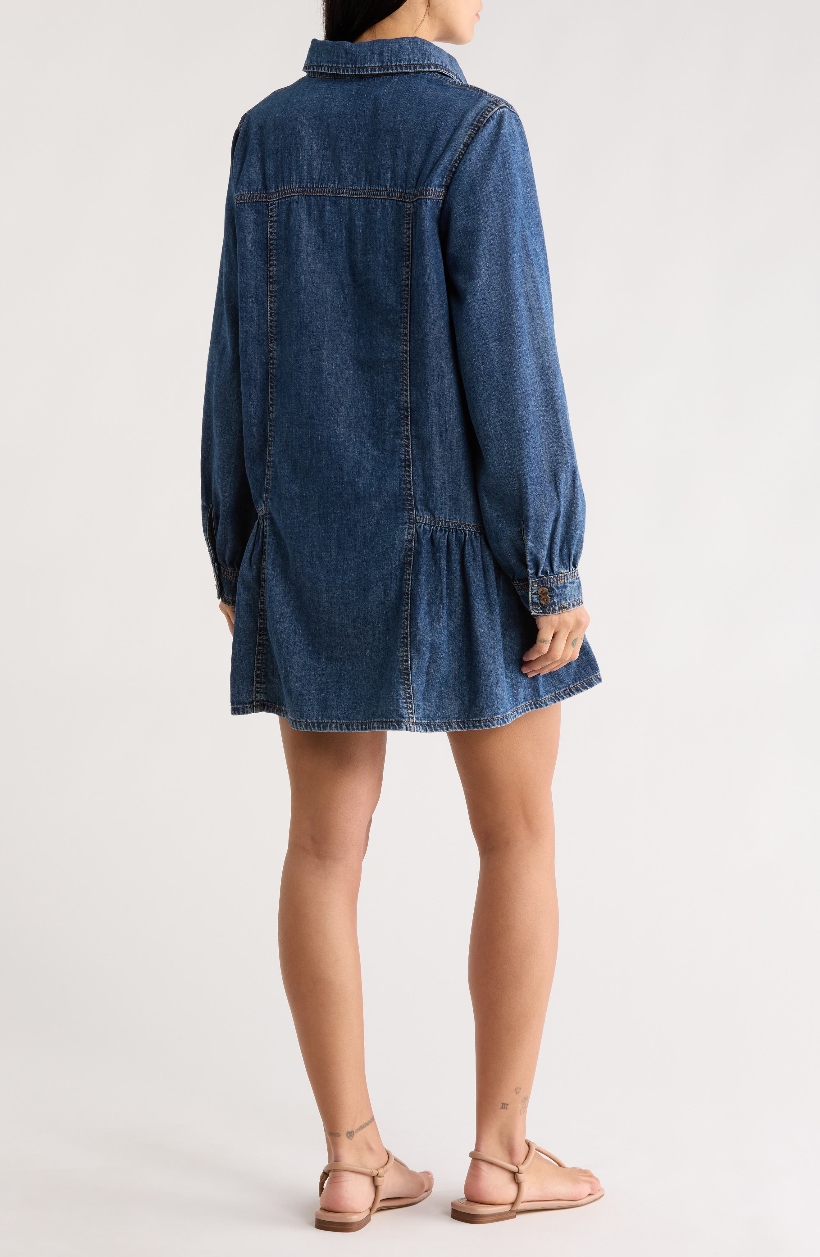 habitual denim dress long sleeve Blue Denim Tiered Button Up Long Sleeve Dress Blue / XL By Trendsi