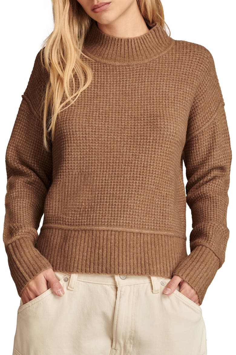 Waffle Stitch Mock Neck Sweater, Main, color, CHOCOLATE TORTE