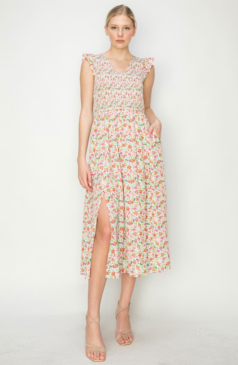 MELLODAY Smocked Cap Sleeve Dress, Alternate, color,