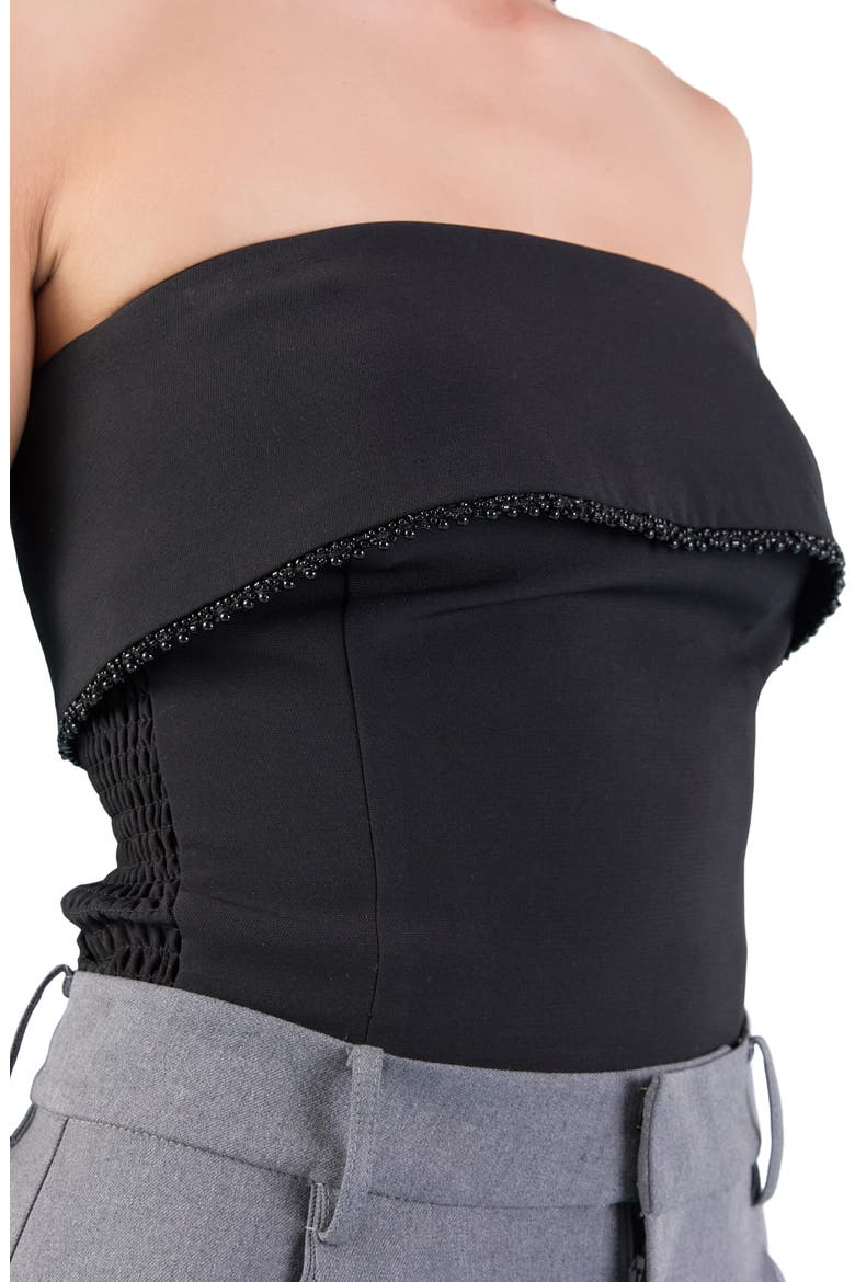 Strapless Pearl Bead Trim Foldover Top, Alternate, color, BLACK