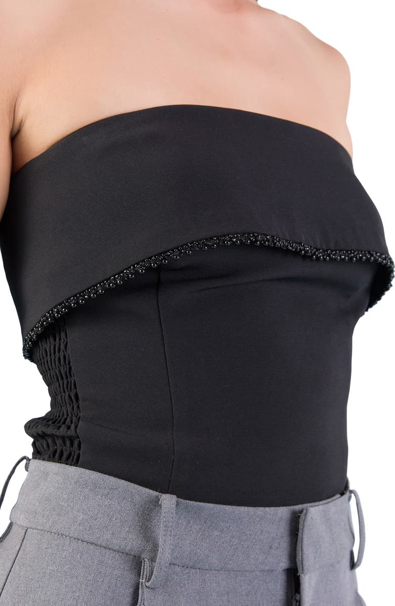 Endless Rose Strapless Pearl Bead Trim Foldover Top, Alternate, color, Black