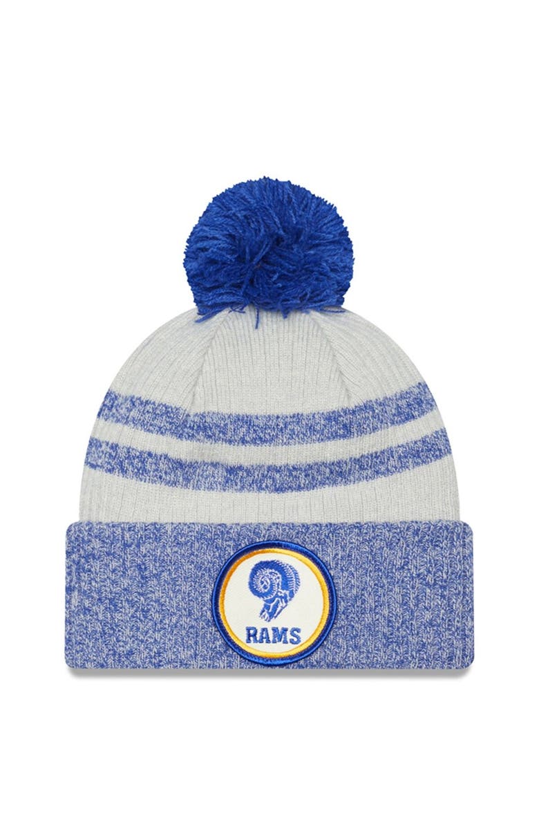 New Era Men's New Era Royal Los Angeles Rams 2022 Sideline Historic Cuffed Pom Knit Hat, Main, color, 