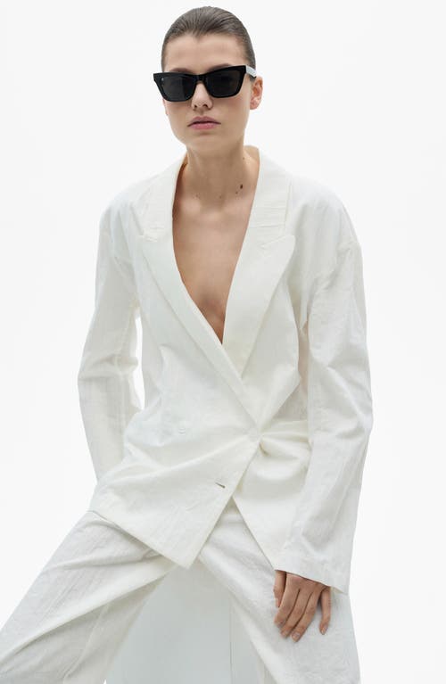 Mango Wrinkled Effect Double Breasted Suit Jacket In White