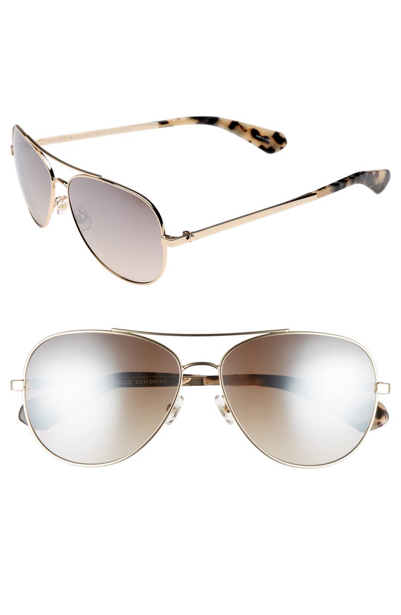 Kate Spade New York avaline 58mm aviator sunglasses, Main, color, Gold Havana